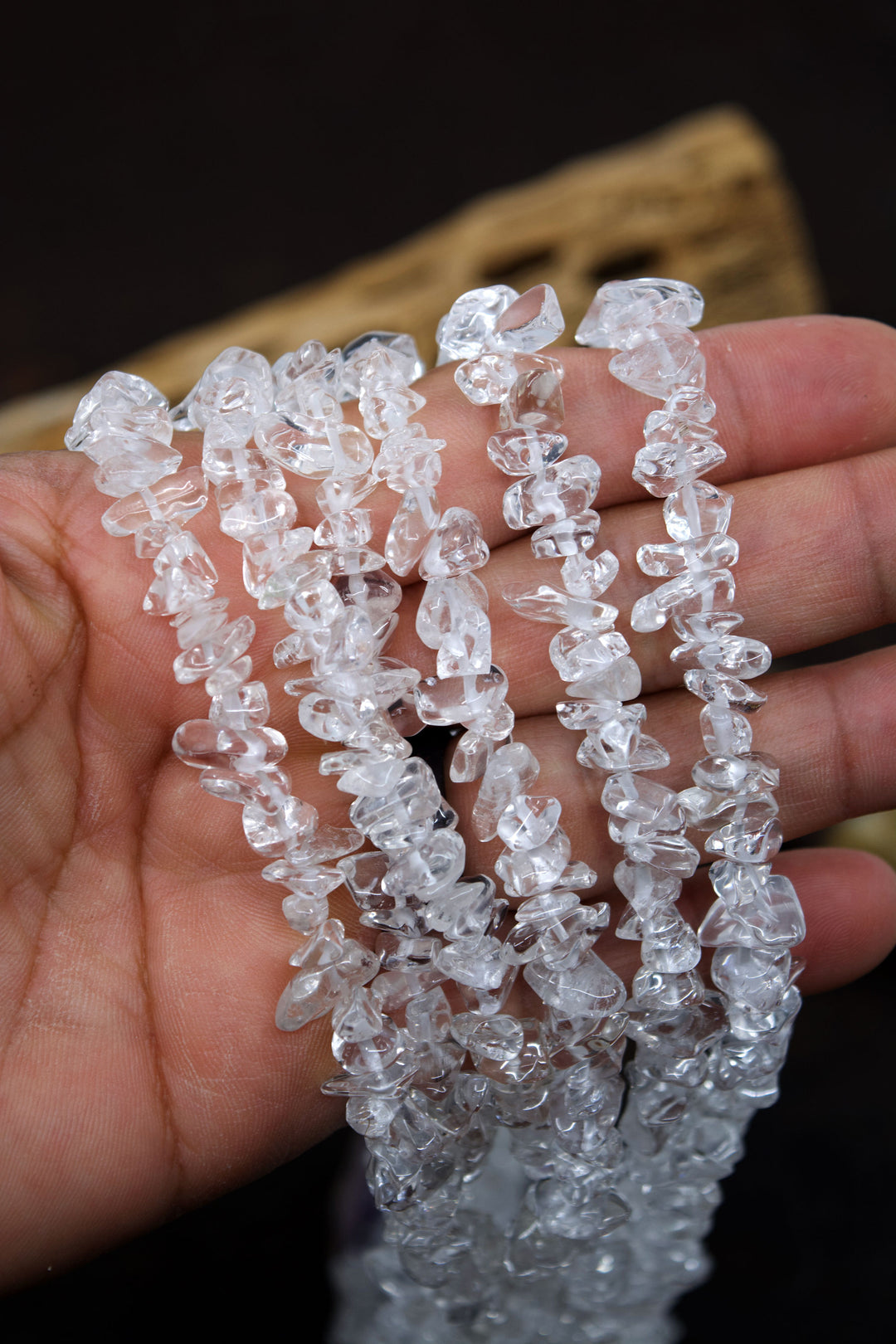 Clear Quartz Chips: Beautiful Natural Gemstone Chips, Mince Beads, 34" strand