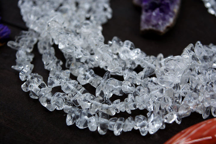 Clear Quartz Chips: Beautiful Natural Gemstone Chips, Mince Beads, 34" strand