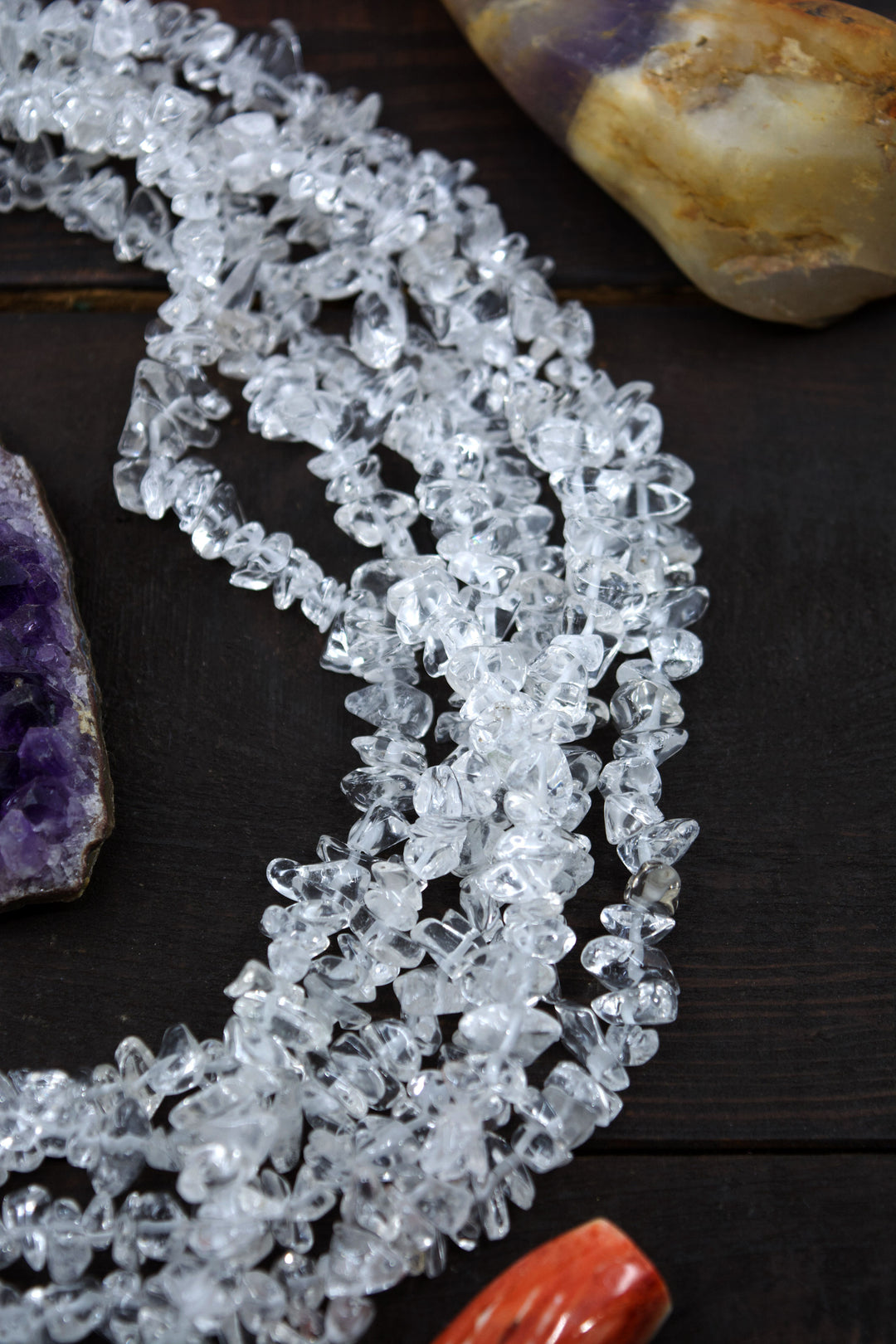 Clear Quartz Chips: Beautiful Natural Gemstone Chips, Mince Beads, 34" strand