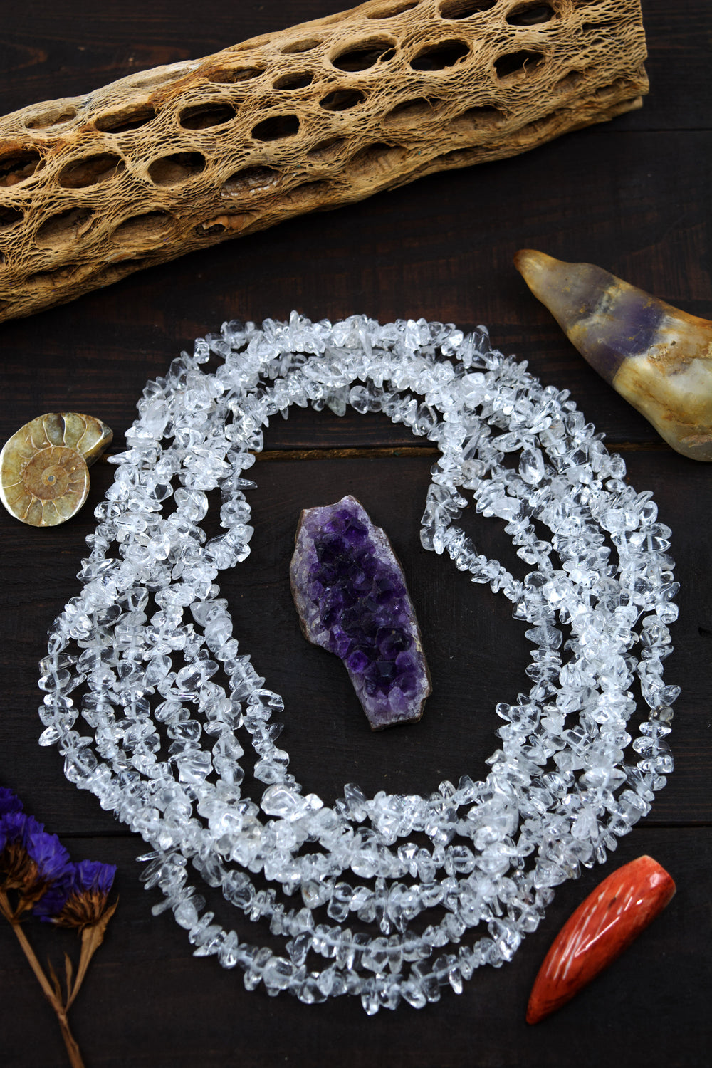 Clear Quartz Chips: Beautiful Natural Gemstone Chips, Mince Beads, 34" strand
