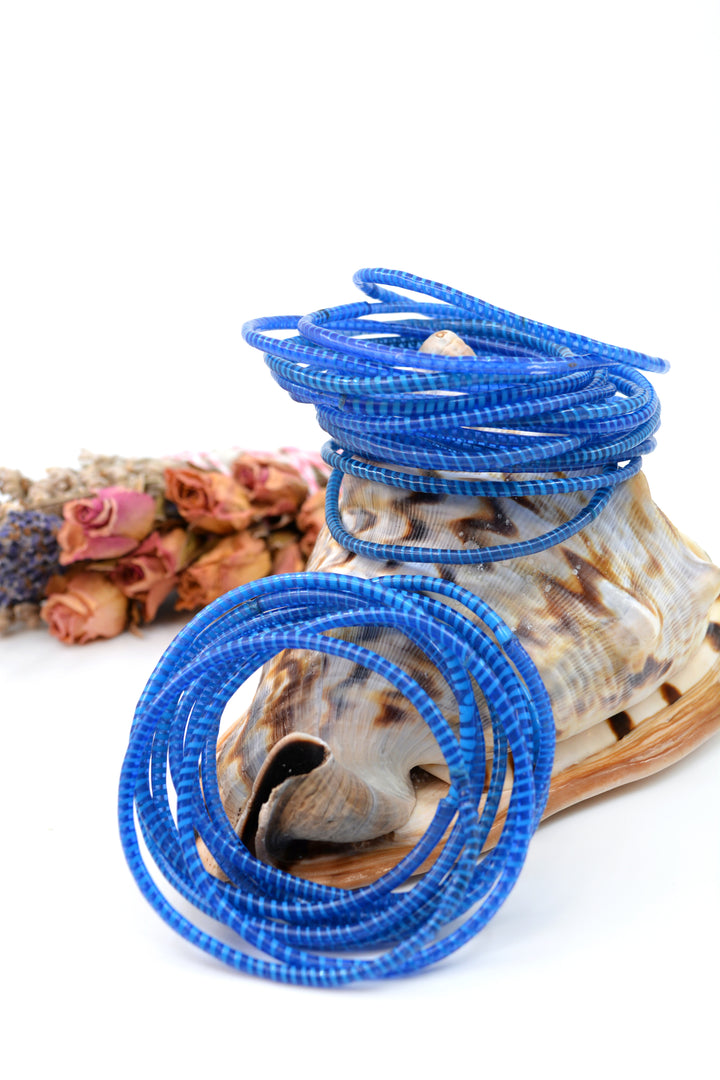 Corn Blue Party Stack: 12 Recycled Flip Flop Bracelets, handmade by a women&