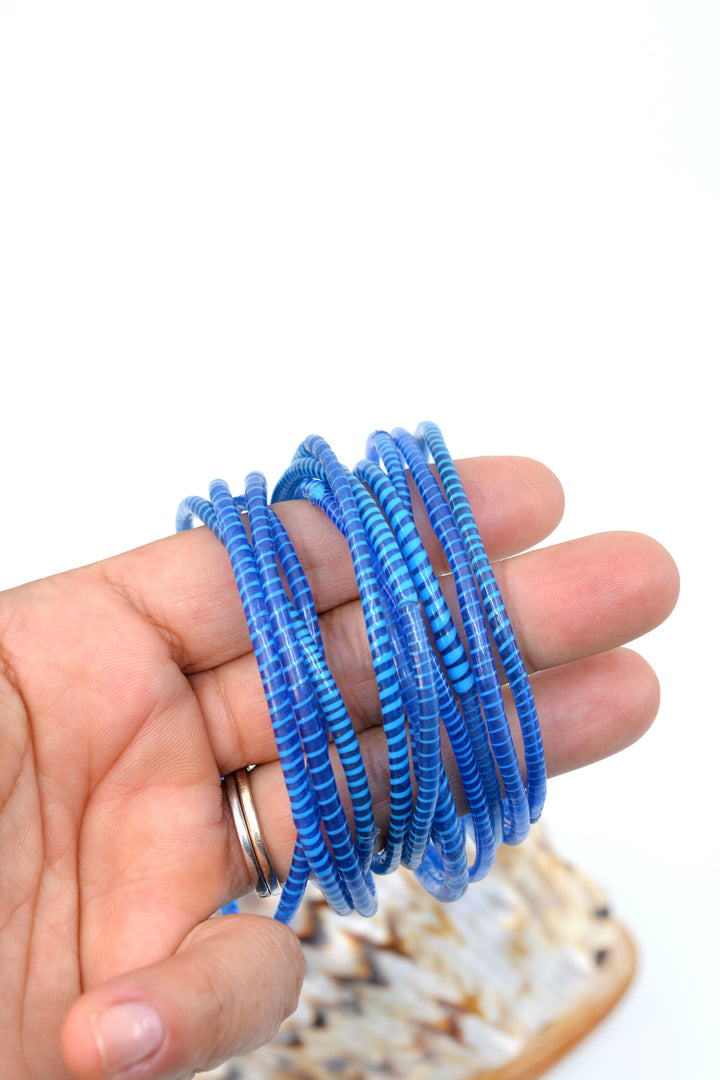 Corn Blue Party Stack: 12 Recycled Flip Flop Bracelets, handmade by a women&