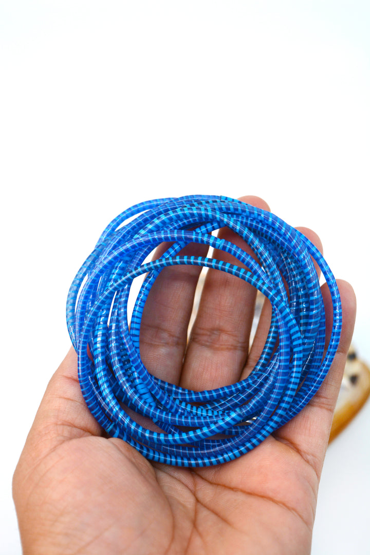 Corn Blue Party Stack: 12 Recycled Flip Flop Bracelets, handmade by a women&