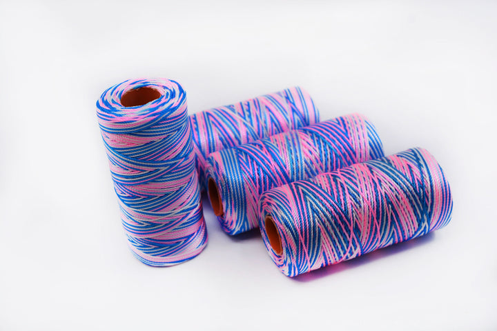 Cotton Candy Mix: Blue and Pink Non-Waxed Nylon Cording, approx. 1mm x 300 yards