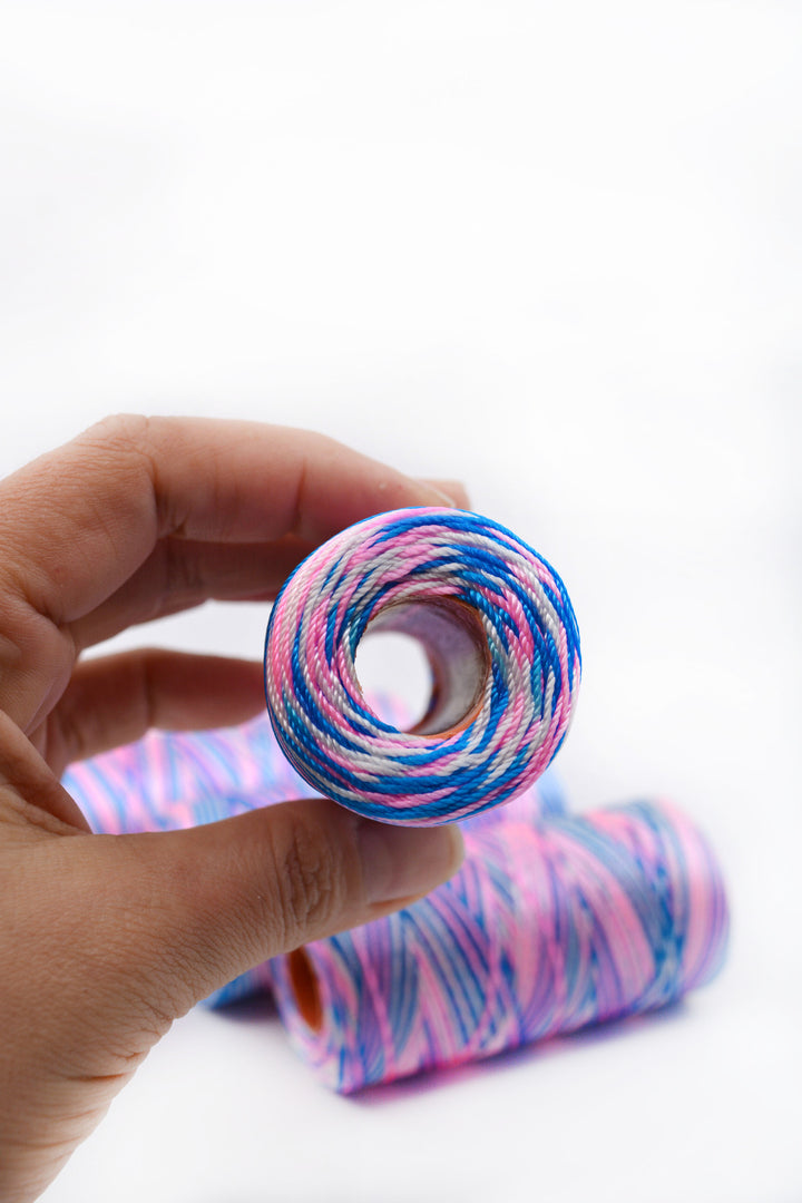 Cotton Candy Mix: Blue and Pink Non-Waxed Nylon Cording, approx. 1mm x 300 yards