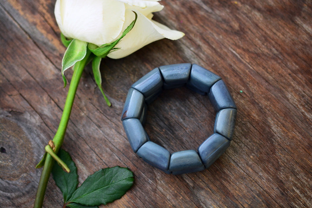 Denim Blue River Bead Stretch Tagua Bracelet