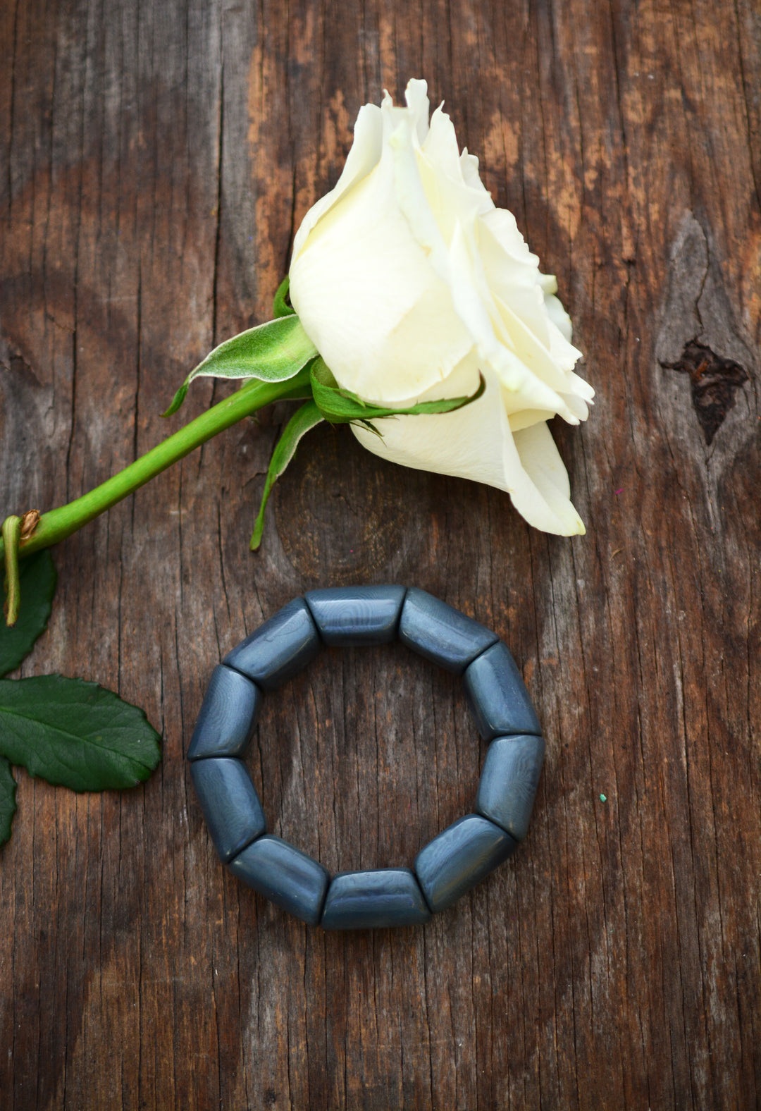 Denim Blue River Bead Stretch Tagua Bracelet