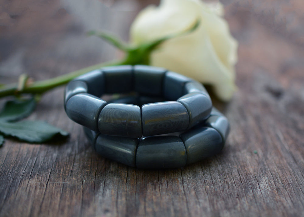Denim Blue River Bead Stretch Tagua Bracelet