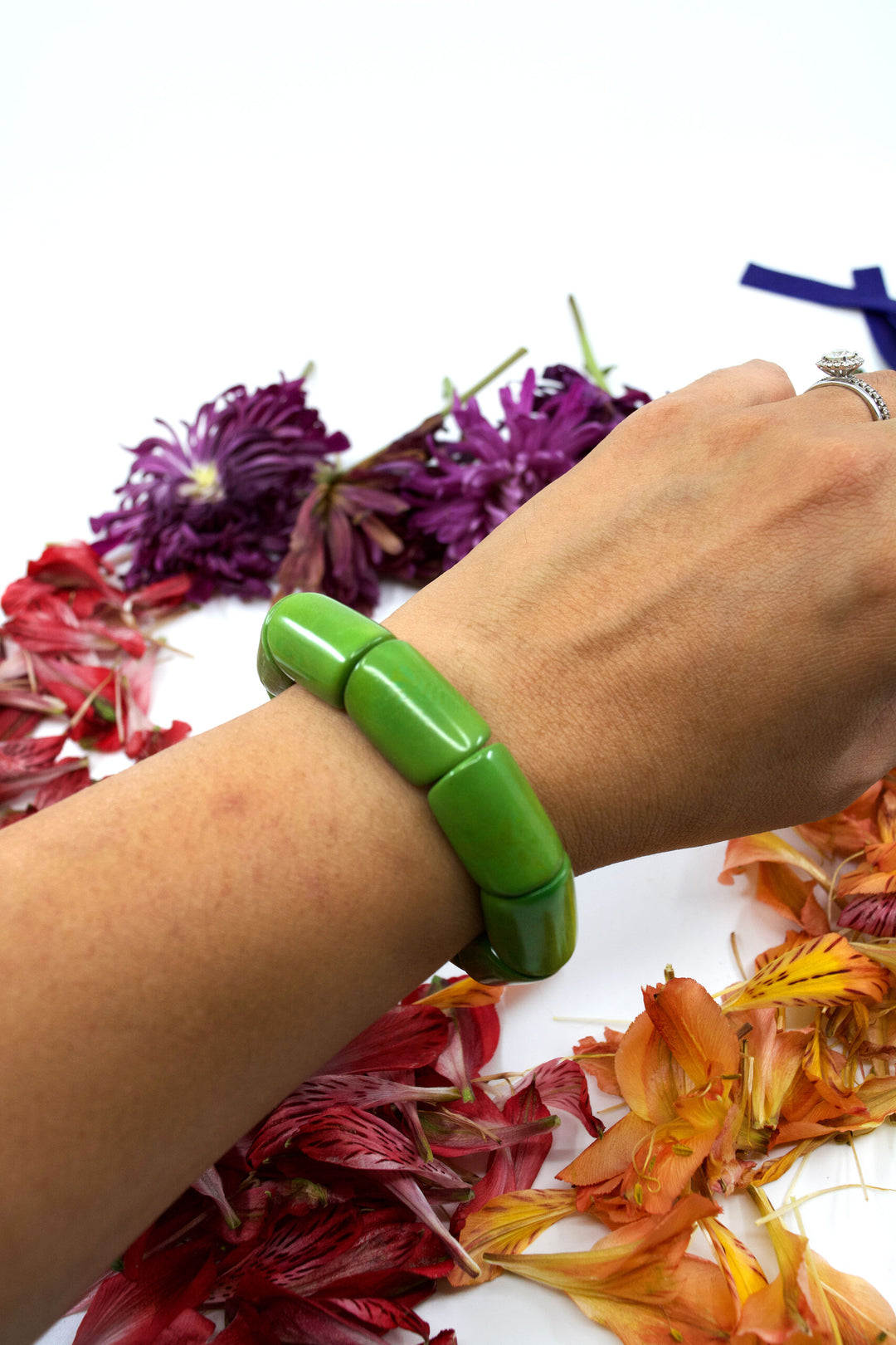 Forest Green: River Bead Stretch Tagua Bracelet / Eco Friendly Tagua Jewelry, Fair Trade Jewelry, Vegetable Ivory, Handmade Bracelets / Gifts