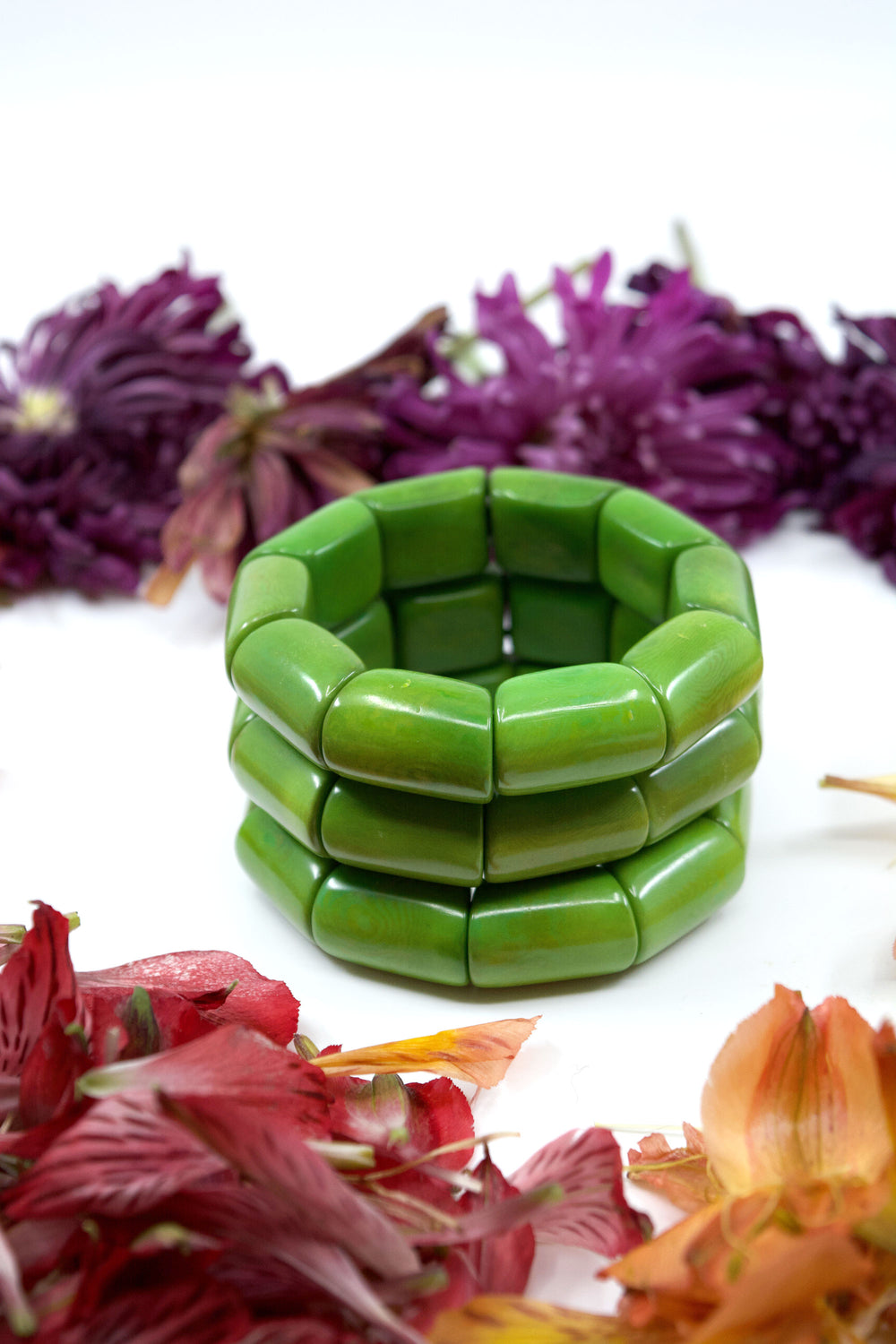 Forest Green: River Bead Stretch Tagua Bracelet / Eco Friendly Tagua Jewelry, Fair Trade Jewelry, Vegetable Ivory, Handmade Bracelets / Gifts