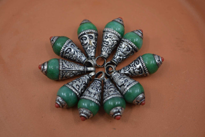 Green Magnesite Tear Drop Pendant with White Brass Cap, 10x26mm, 1 piece, 