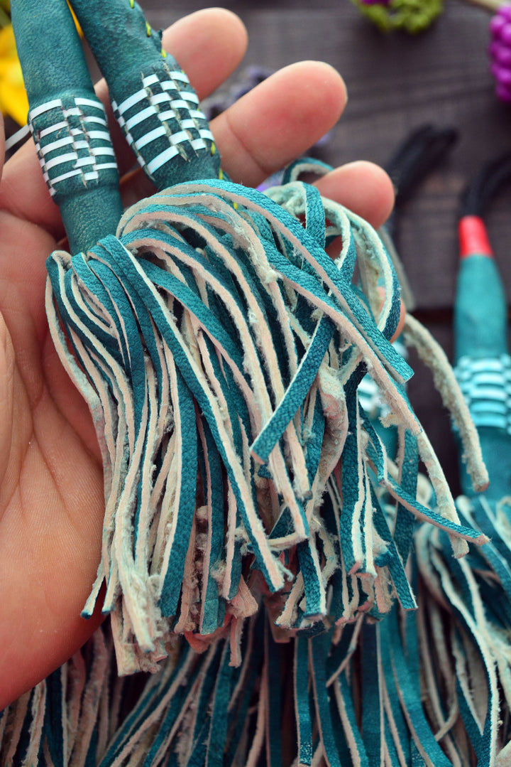 Green Tuareg Leather Tassel – Handmade African Fringe Pendant, 7–8" (1 Piece)