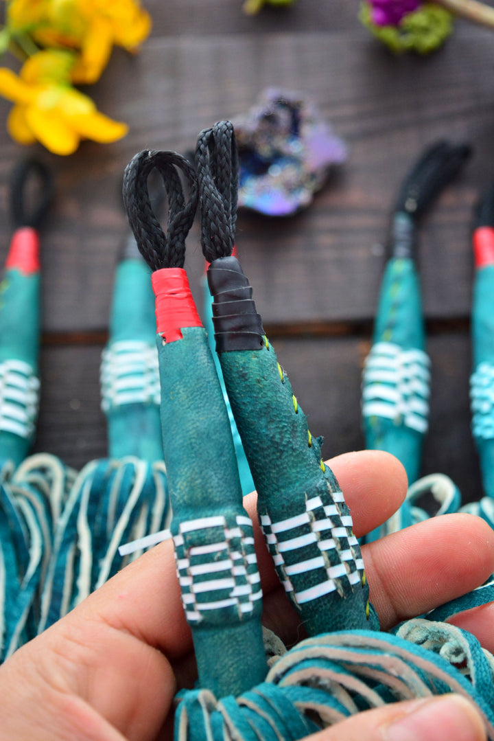 Green African Tuareg Leather Tassel, Single Layer, 8"