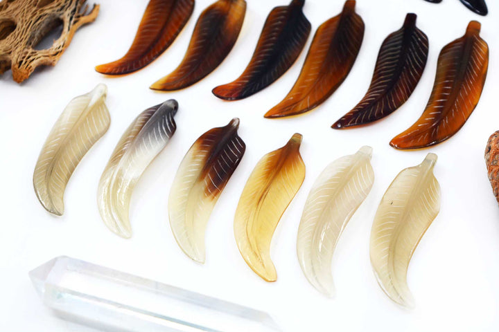 Horn Feathers: Carved Horn Leaf Pendant, 15x56mm, 2 pieces