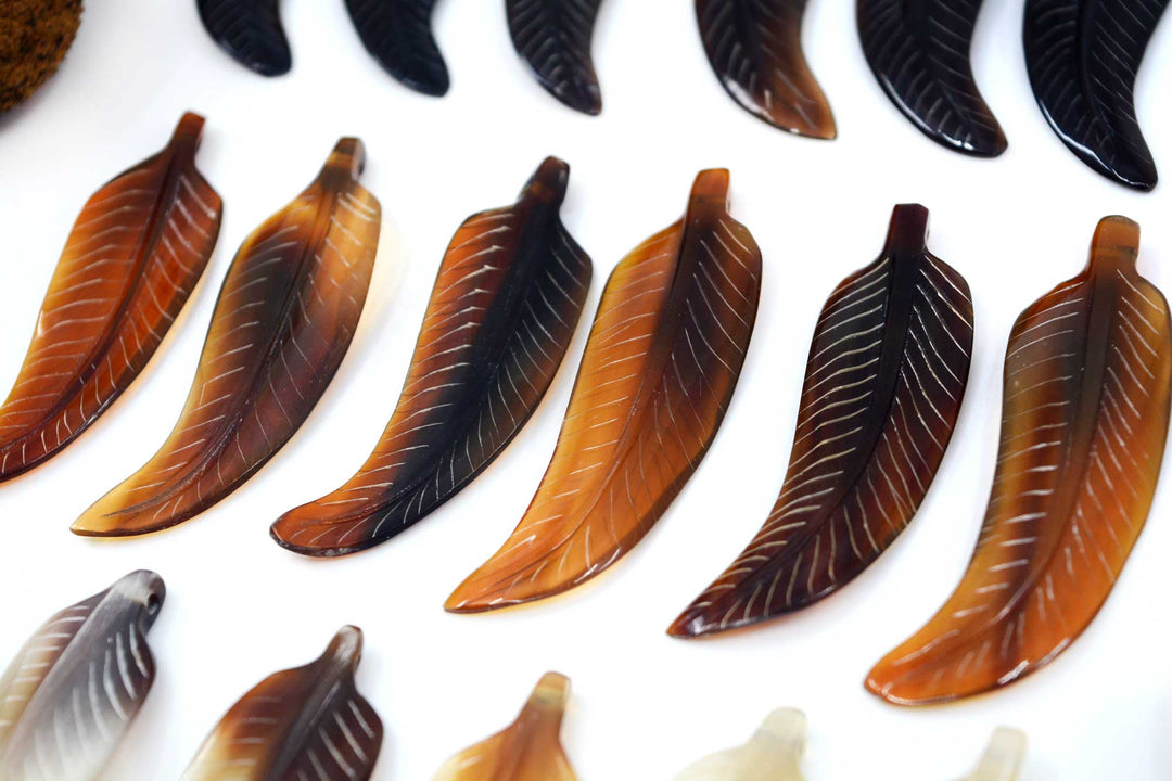 Horn Feathers: Carved Horn Leaf Pendant, 15x56mm, 2 pieces