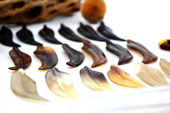 Horn Feathers: Carved Horn Leaf Pendant, 15x56mm, 2 pieces