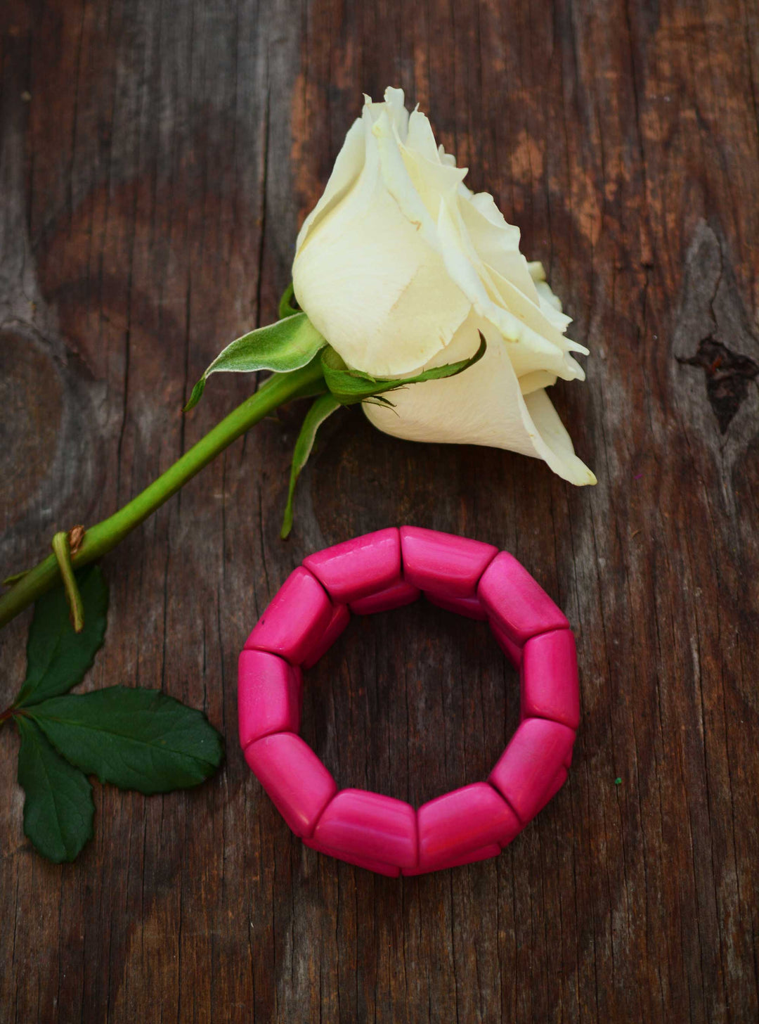 Hot Pink River Bead Stretch Tagua Bracelet