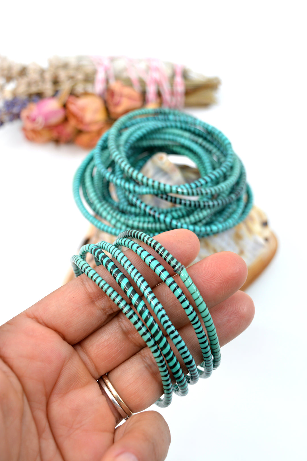 Jade Green Party Stack: 12 Recycled Flip Flop Bracelets, handmade by a women&