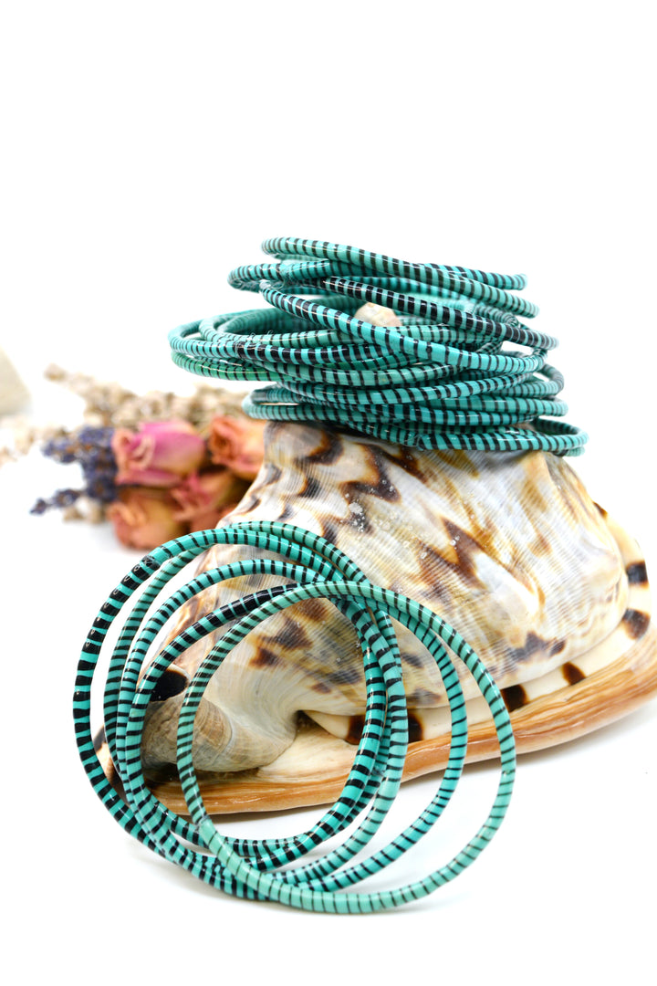 Jade Green Party Stack: 12 Recycled Flip Flop Bracelets, handmade by a women&