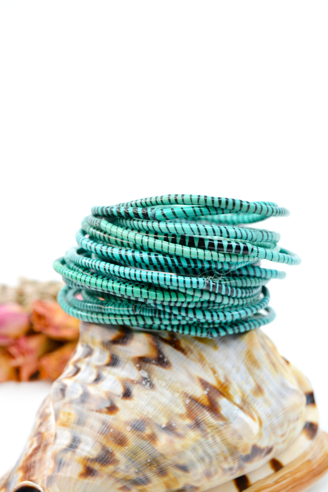 Jade Green Party Stack: 12 Recycled Flip Flop Bracelets, handmade by a women&