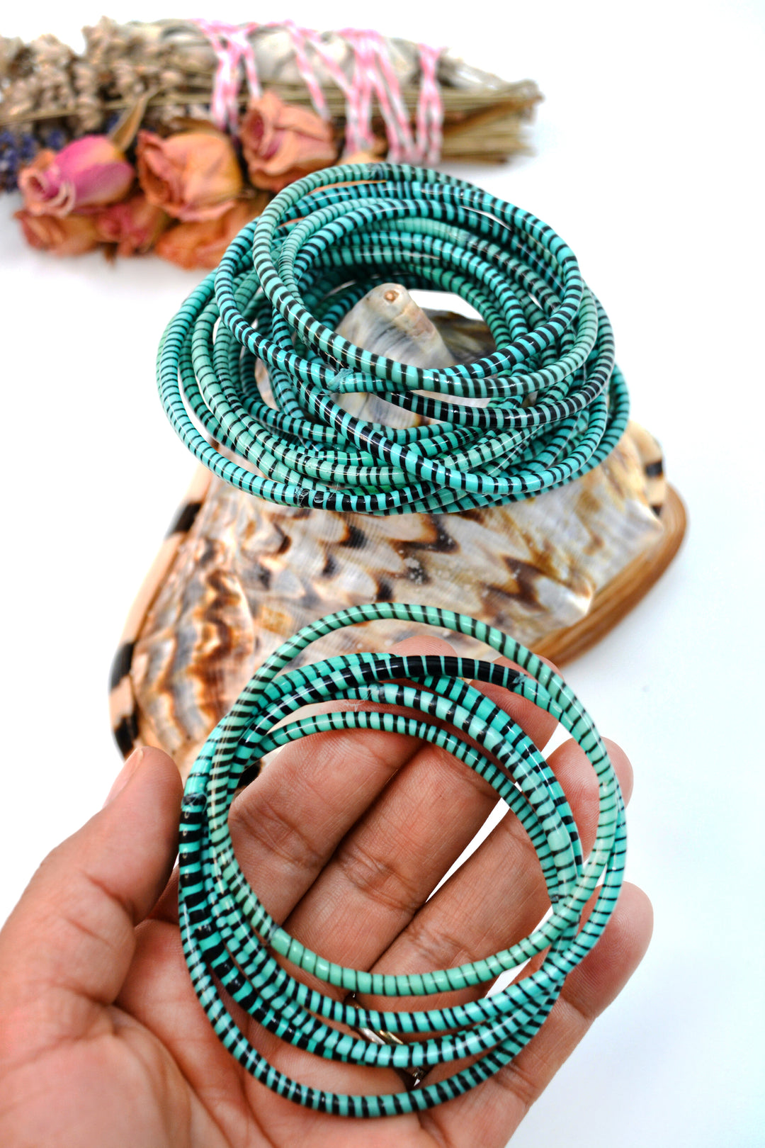 Jade Green Party Stack: 12 Recycled Flip Flop Bracelets, handmade by a women&