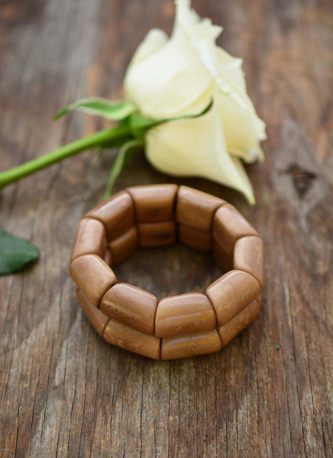 Khaki Brown River Bead Stretch Tagua Bracelet