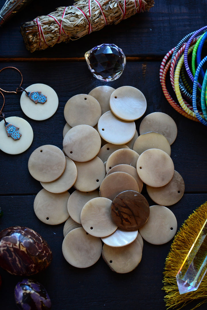 Light Khaki Tan: 30mm Tagua Coins, 2 Tagua Slices