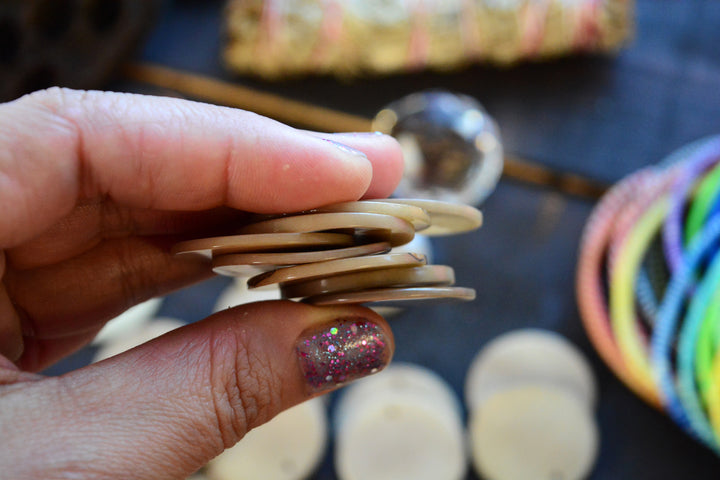 Light Khaki Tan: 30mm Tagua Coins, 2 Tagua Slices