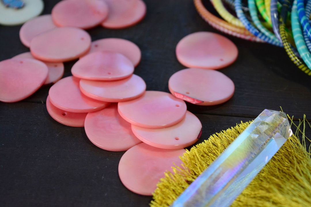 Light Pink Tagua Slices, 30mm Coins
