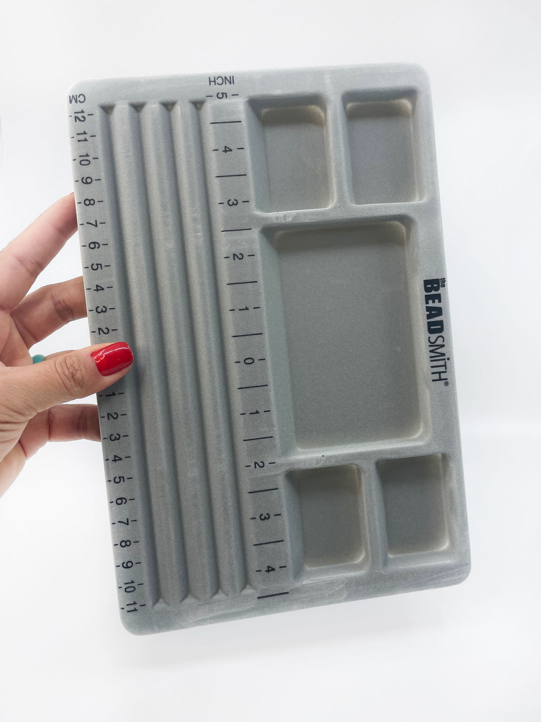 The BeadSmith Mini Travel Bead Design Beading Board, Gray Flock with Lid, 7.75 x 11.25 Inches