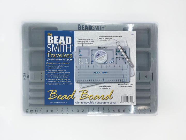 The BeadSmith Mini Travel Bead Design Beading Board, Gray Flock with Lid, 7.75 x 11.25 Inches