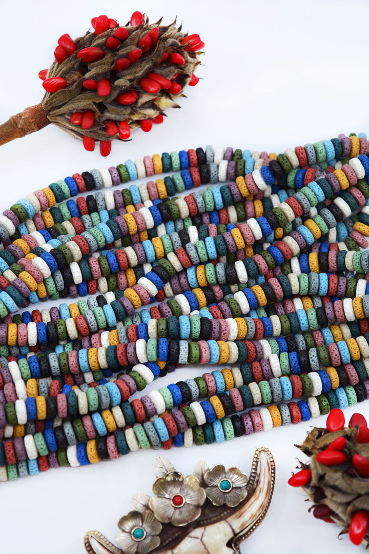 Multicolor Natural Lava Beads, 10mm, 8" strand, 48 beads
