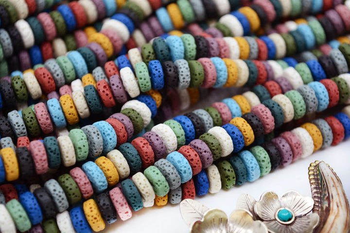 Multicolor Natural Lava Beads, 10mm, 8" strand, 48 beads