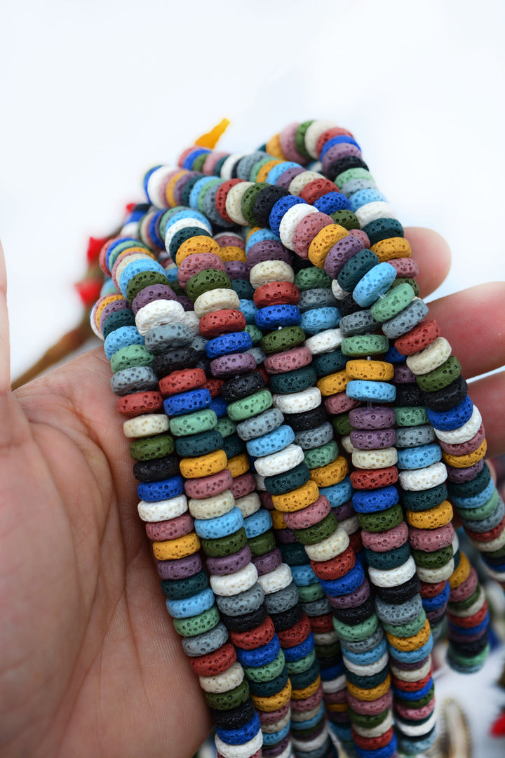 Multicolor Natural Lava Beads, 10mm, 8" strand, 48 beads