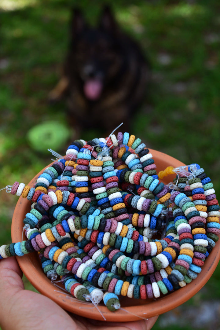 Multicolor Natural Lava Beads, 10mm, 8" strand, 48 beads