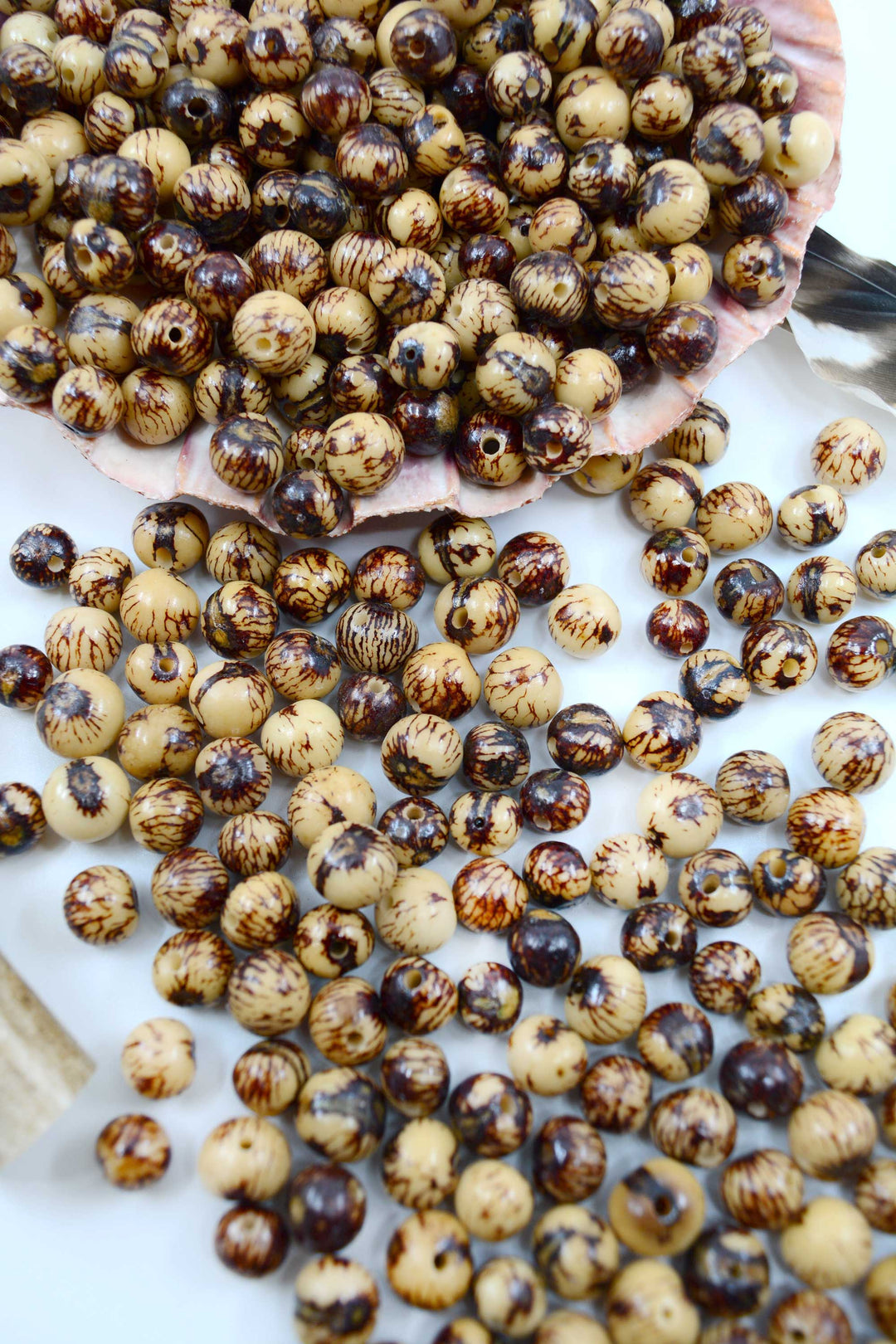 Natural Brown and Cream Real Acai Beads displayed on a white background.