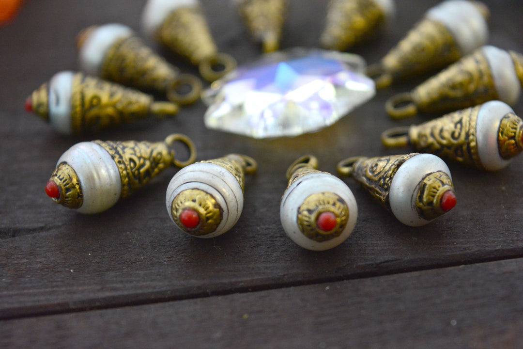 Pearl Nepali Tear Drop Pendant with Brass Cap, 10x26mm, 1 piece