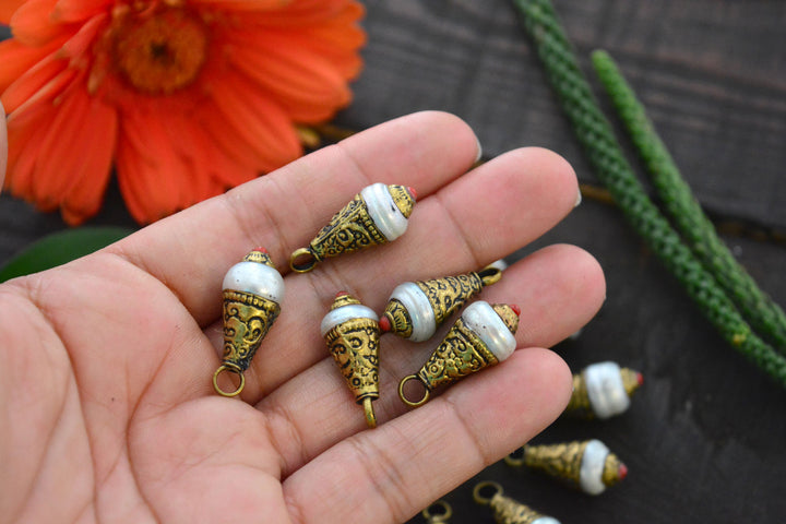 Pearl Nepali Tear Drop Pendant with Brass Cap, 10x26mm, 1 piece