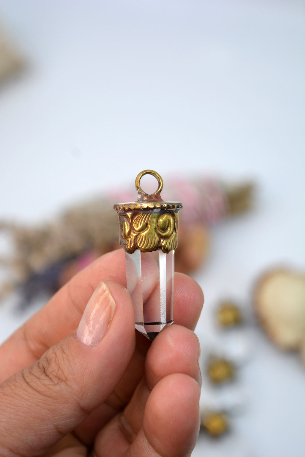 Luxe Quarts: Small Himalayan Quartz Tip Pendant with Brass Cap, 1.5-1.8", 1 pendant / Nepal Jewelry, Magical Crystals, Healing Crystal