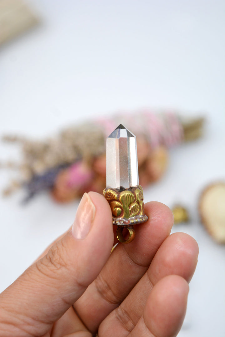 Luxe Quarts: Small Himalayan Quartz Tip Pendant with Brass Cap, 1.5-1.8", 1 pendant / Nepal Jewelry, Magical Crystals, Healing Crystal