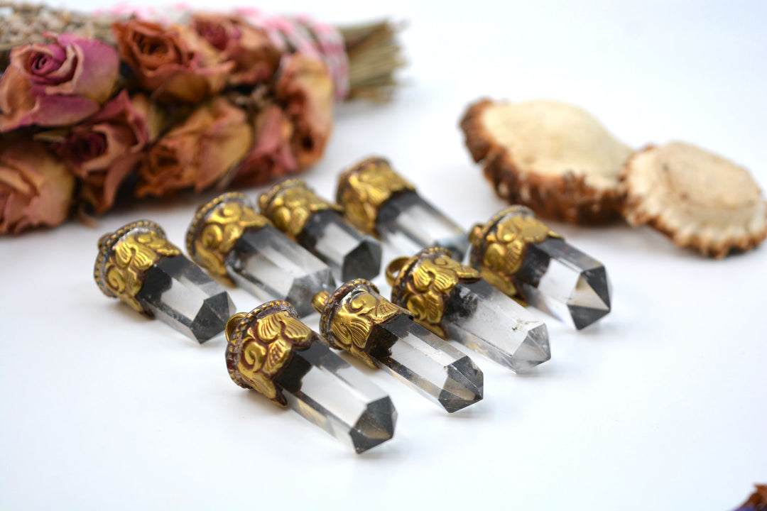 Luxe Quarts: Small Himalayan Quartz Tip Pendant with Brass Cap, 1.5-1.8", 1 pendant / Nepal Jewelry, Magical Crystals, Healing Crystal