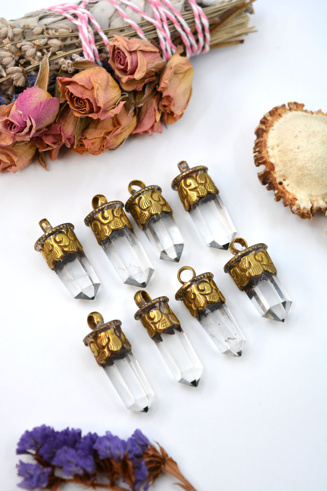 Luxe Quarts: Small Himalayan Quartz Tip Pendant with Brass Cap, 1.5-1.8", 1 pendant / Nepal Jewelry, Magical Crystals, Healing Crystal