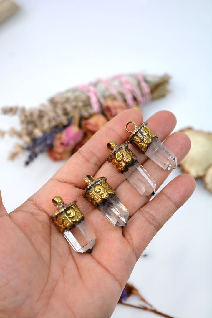 Luxe Quarts: Small Himalayan Quartz Tip Pendant with Brass Cap, 1.5-1.8", 1 pendant / Nepal Jewelry, Magical Crystals, Healing Crystal