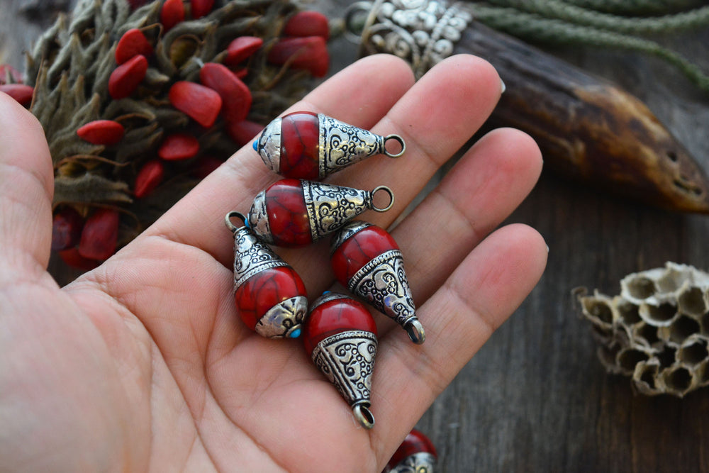 Red Magnesite Nepali Teardrop Pendant, 16x36mm, 1 piece