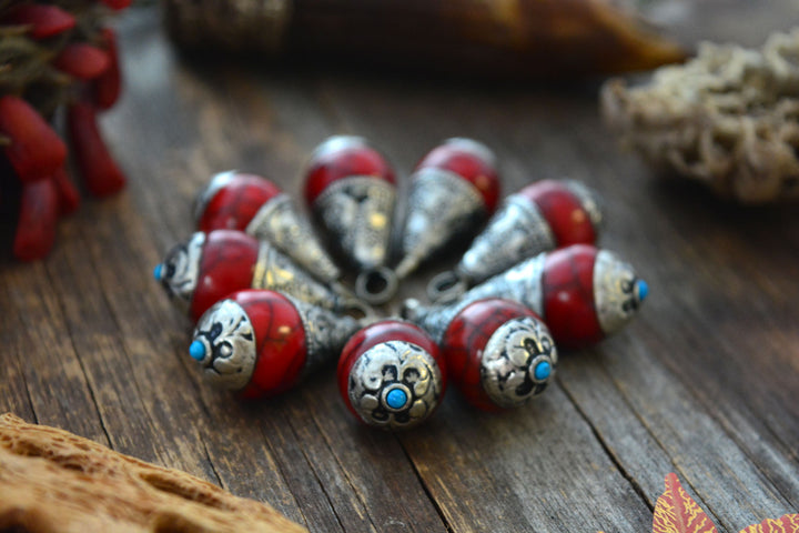 Red Magnesite Nepali Teardrop Pendant, 16x36mm, 1 piece