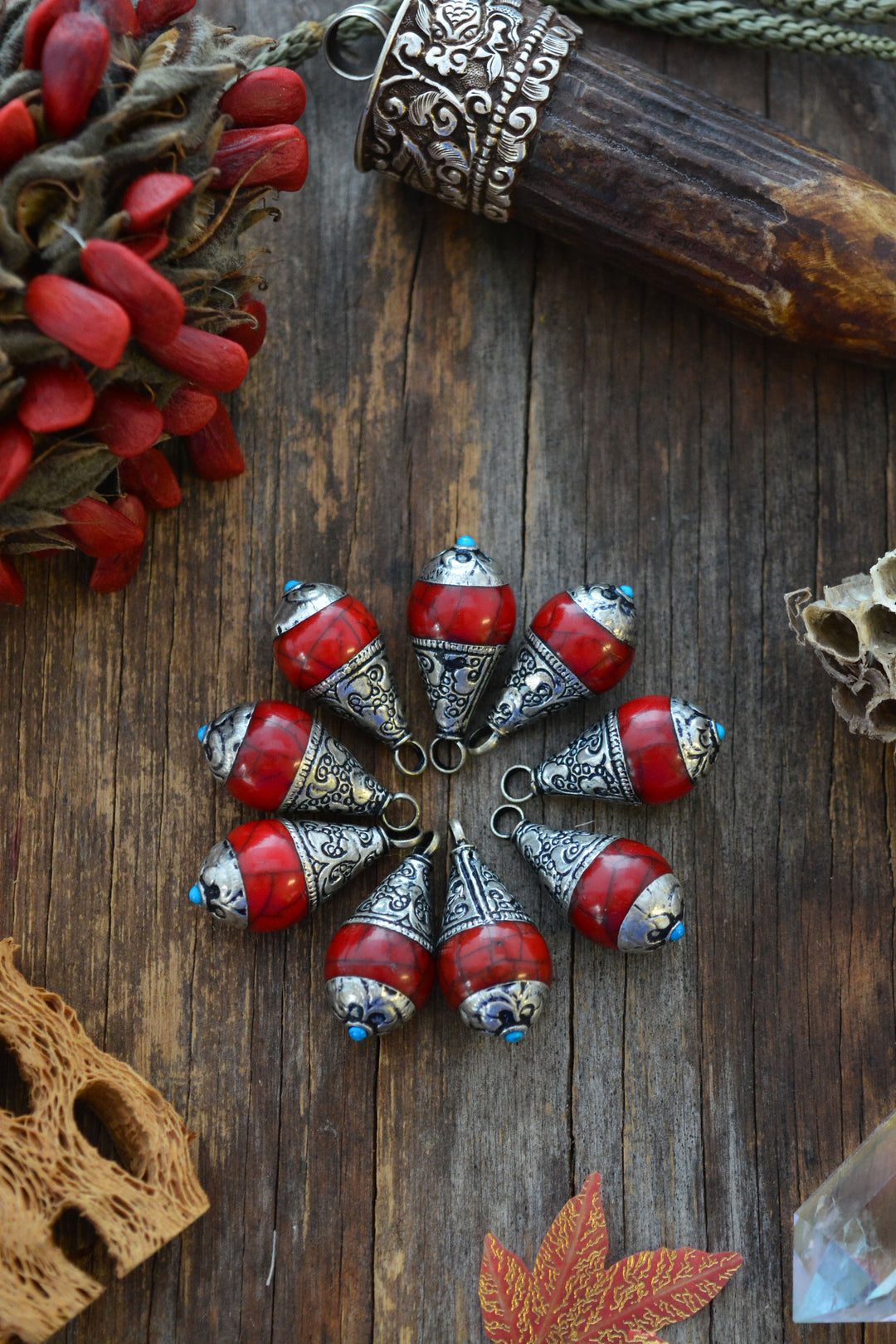 Red Magnesite Nepali Teardrop Pendant, 16x36mm, 1 piece
