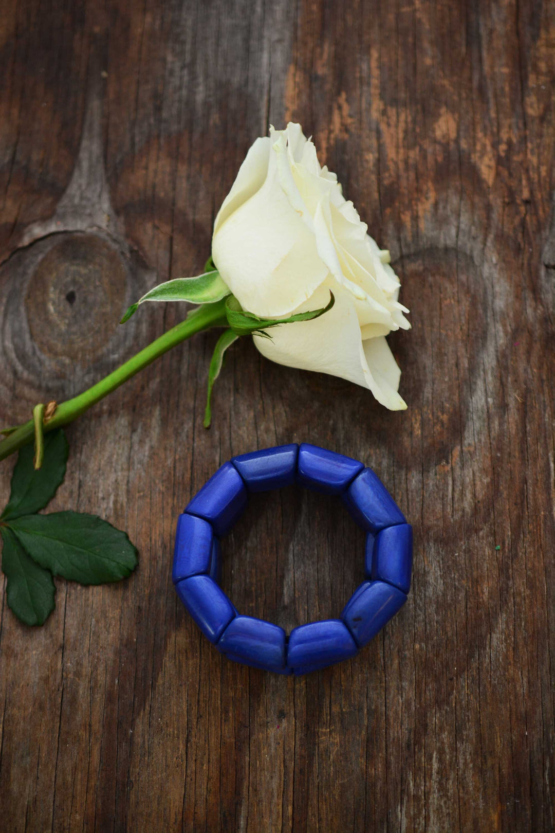 Royal Blue River Bead Stretch Tagua Bracelet