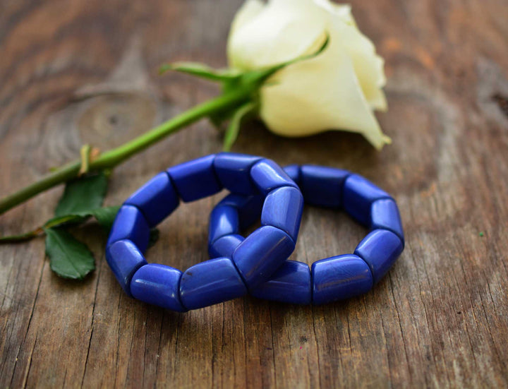 Royal Blue River Bead Stretch Tagua Bracelet