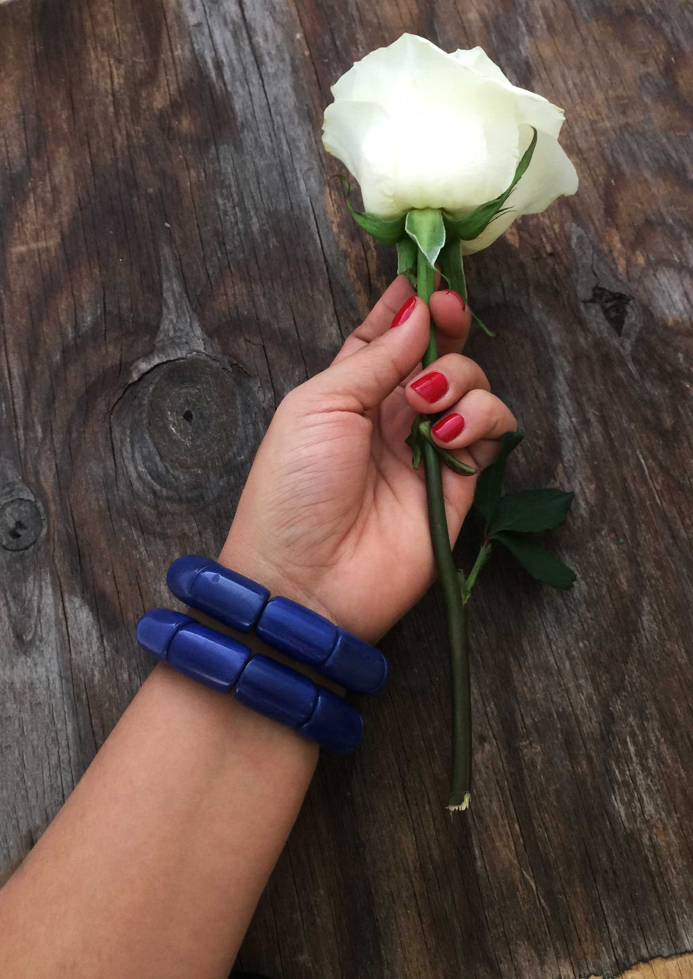 Royal Blue River Bead Stretch Tagua Bracelet