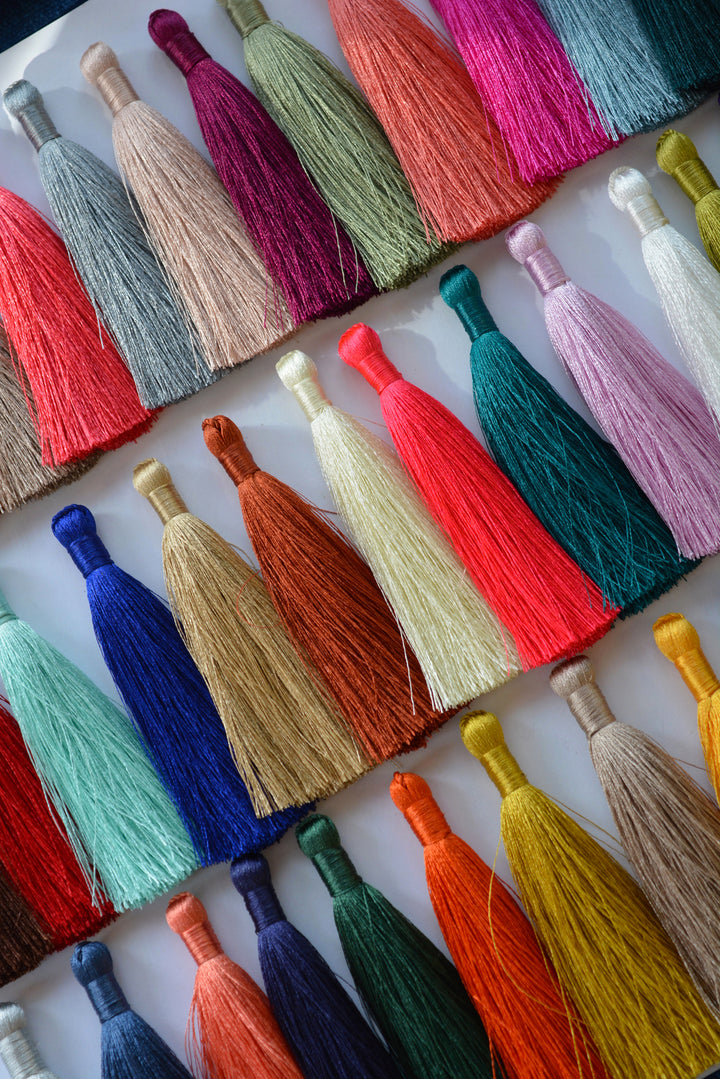 Silky Luxe Jewelry Making Tassel, 3.5", 2 tassels / Tassels for Malas, Earring Tassels, Pick your colors / Handmade Tassels, Supplies